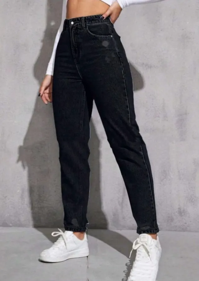 European And American Women's Casual Ripped Washed Jeans With Nine part Calf Black - Shop at LoveMi