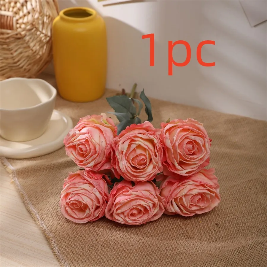 Single Burnt Edge Simulated Rose Bouquet Artificial Flower Decoration - 3Color