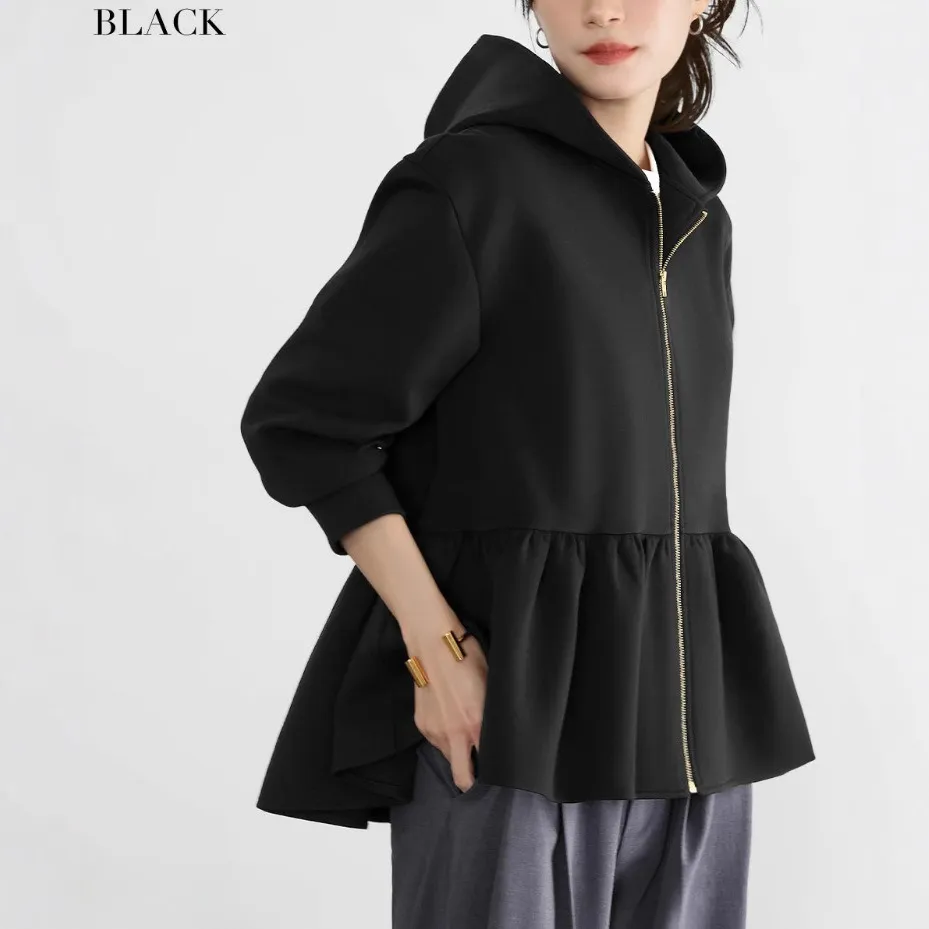 New Japanese And Korean Style Women's Hooded Sweatshirt Jacket - Black