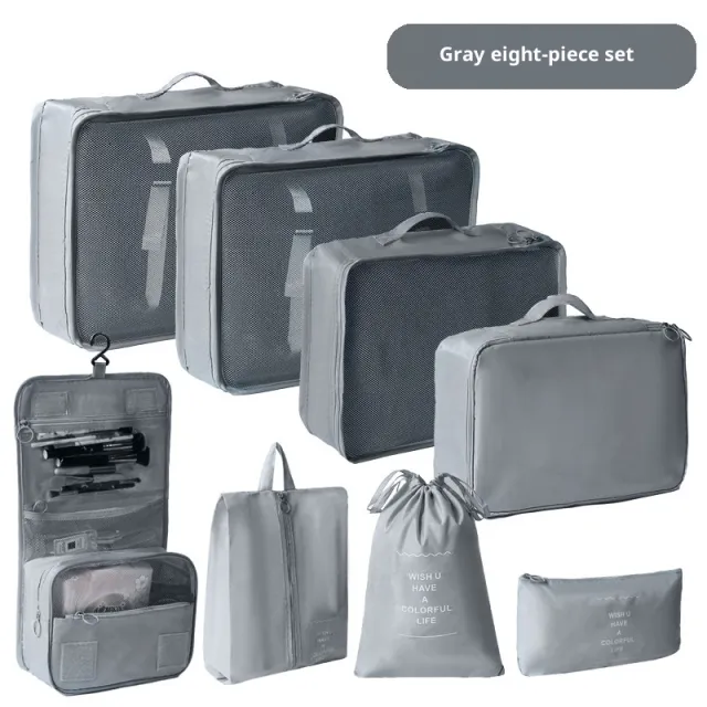 Travel Storage Bag 8 Piece Set Suitcase Clothing Organizer Gray - Shop at LoveMi