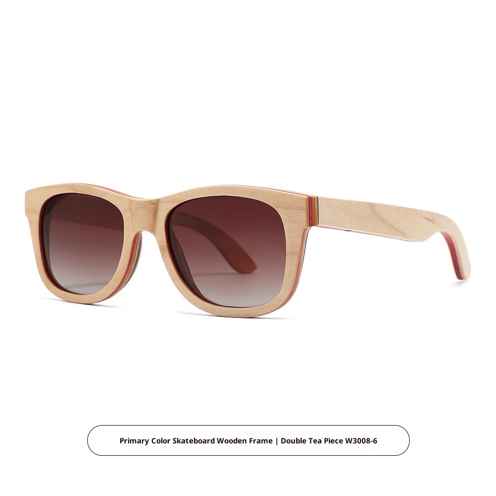 High-end Skateboard Fashionable Nose Bridge Polarized Glasses Oval Frame Wooden Sunglasses