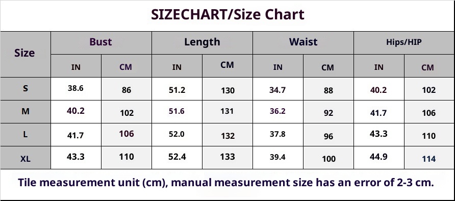 Size chart for lace trim camisole dress