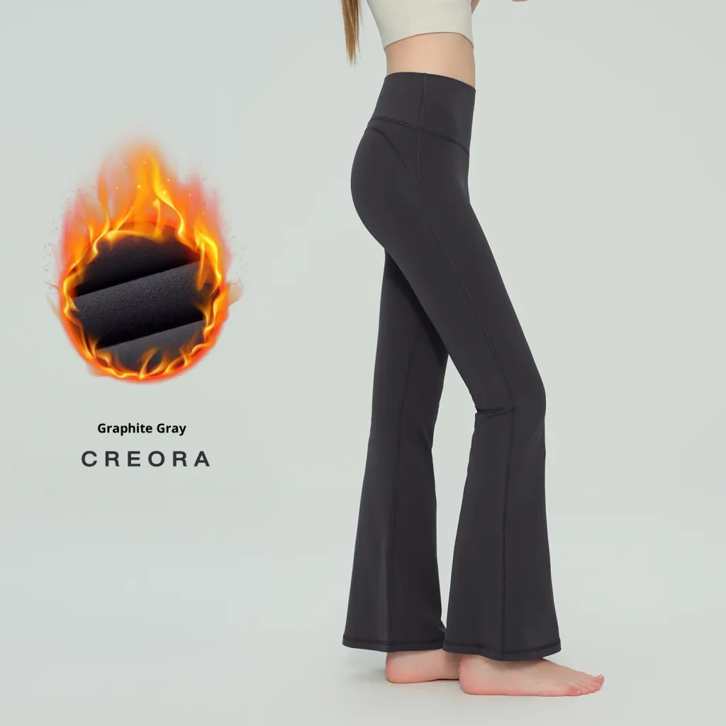 Autumn And Winter Thickened Fleece High-waisted Butt-lifting Slim Flare Pants For Women - Gray