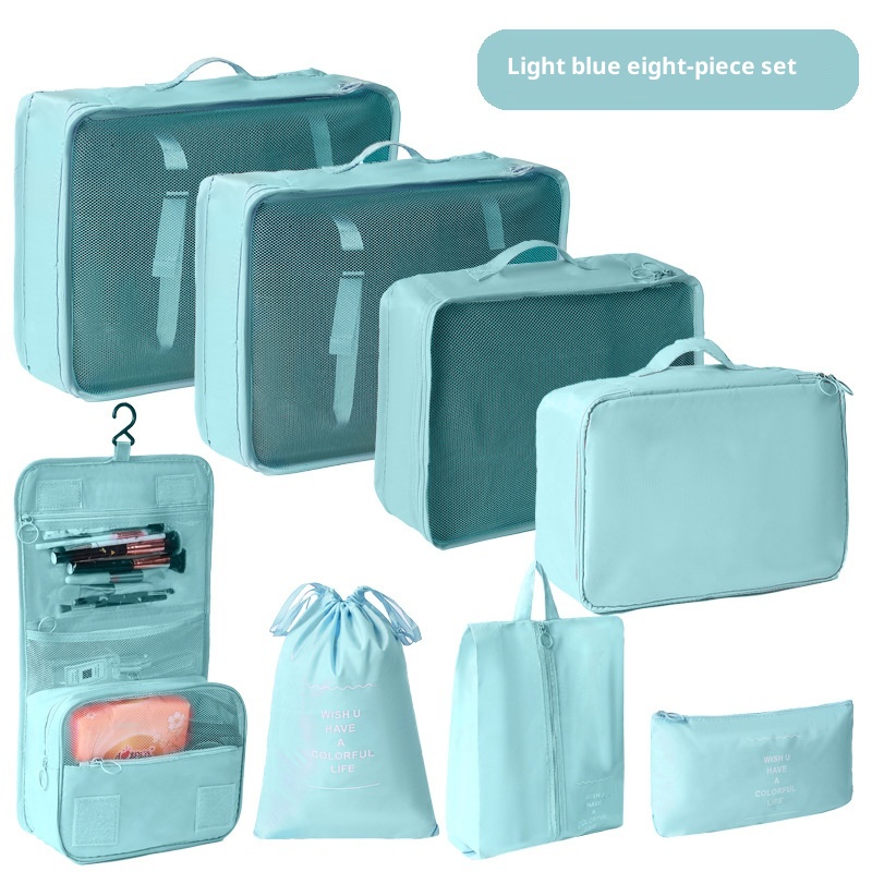 Travel Storage Bag 8 Piece Set Suitcase Clothing Organizer Sky Blue - Shop at LoveMi