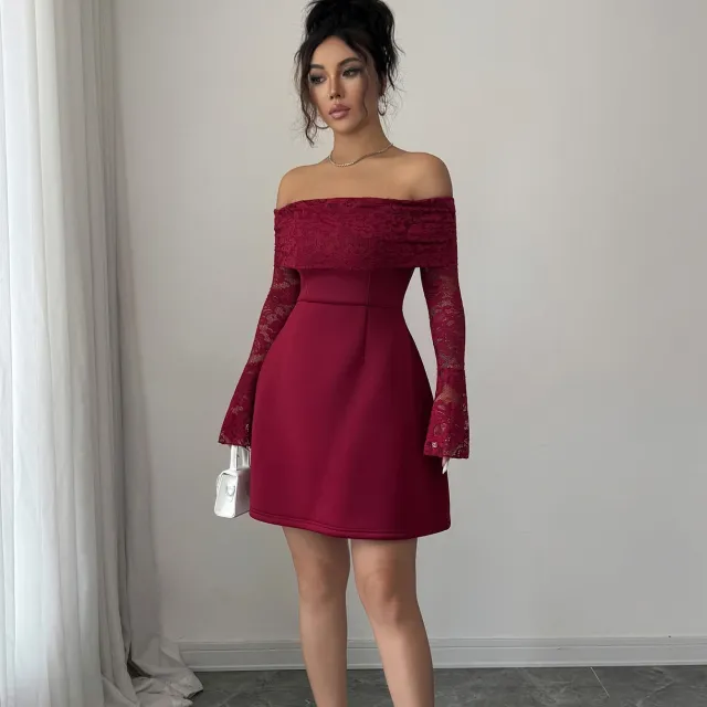 Lace Long Sleeve Maxi Dress Women's Clothing Wine Red - Shop at LoveMi