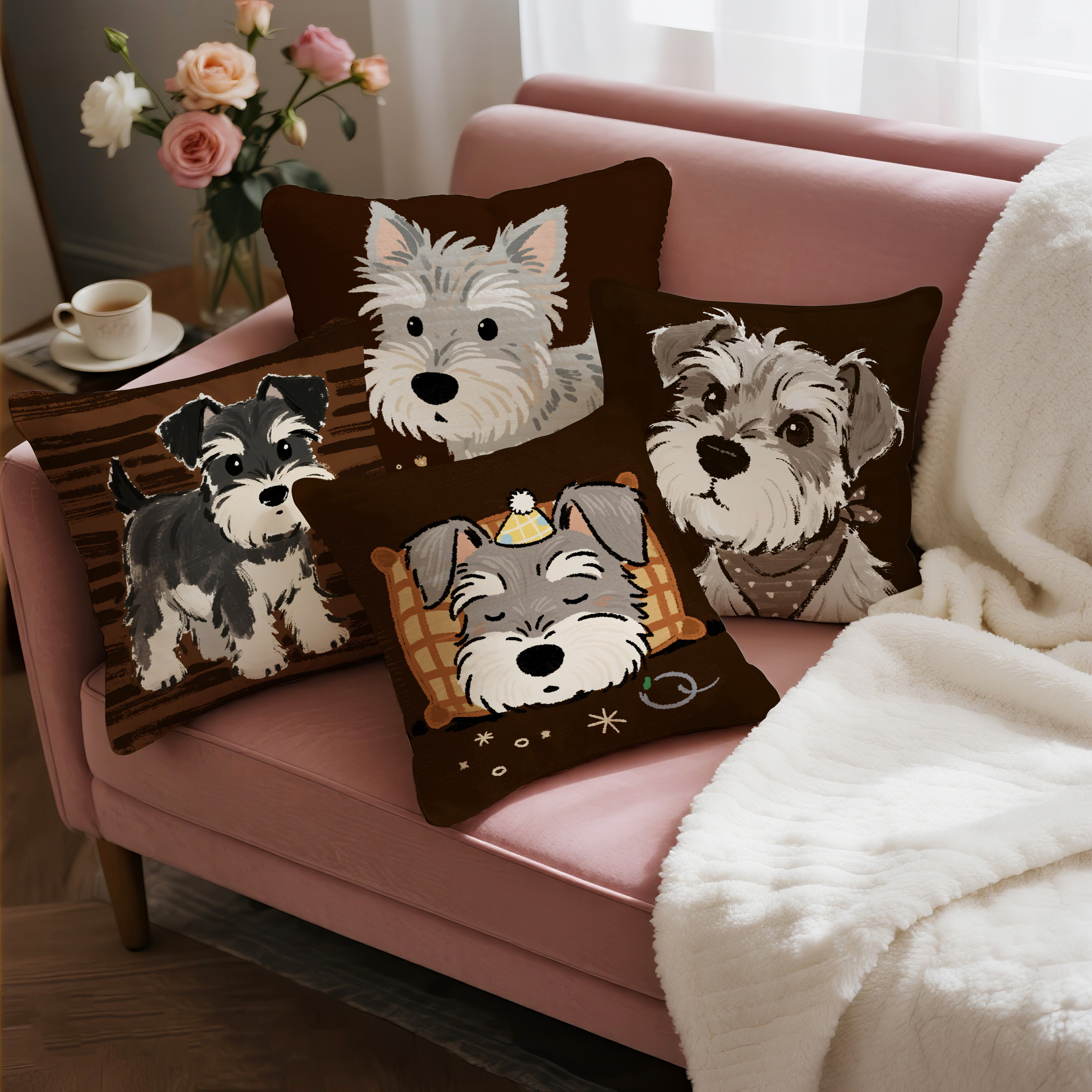 Schnauzer Pillow Cute Cartoon Dog Pillowcase