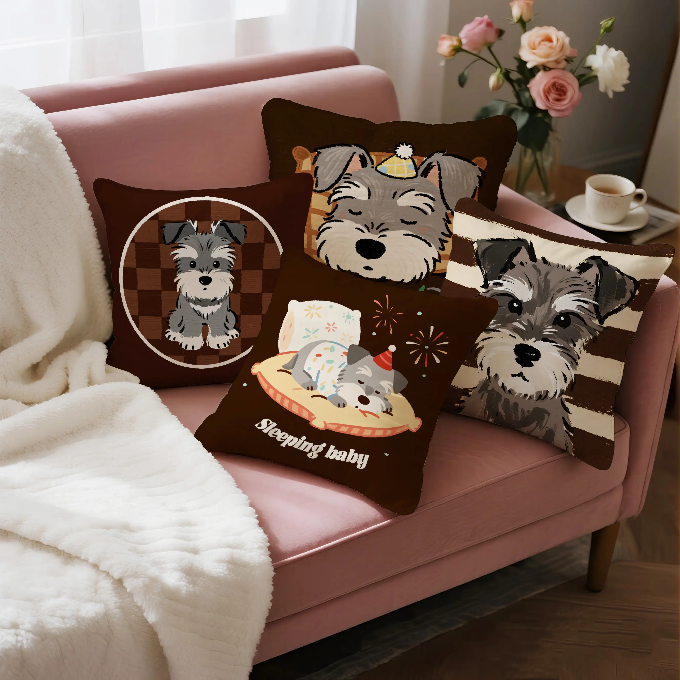 Schnauzer Pillow Cute Cartoon Dog Pillowcase