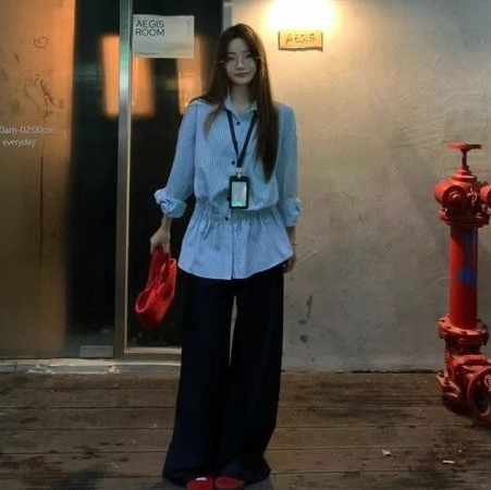 Korean-style Versatile Striped Collar Women's Fashion Slim-fit Shirt