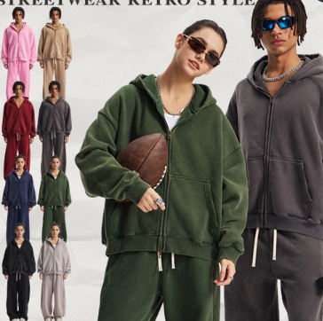 Men's Washed Sports And Leisure Hooded Zipper Jacket