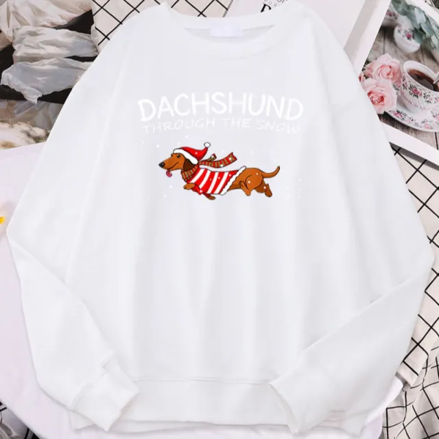 Sausage Dog Crosses Snow Funny Dog Christmas Women's Hoodie White - Shop at LoveMi