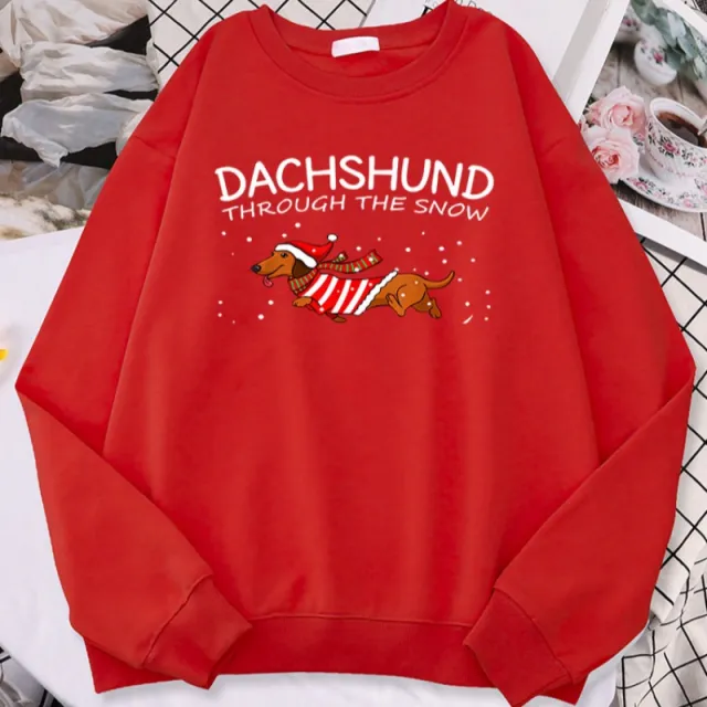 Sausage Dog Crosses Snow Funny Dog Christmas Women's Hoodie Red - Shop at LoveMi