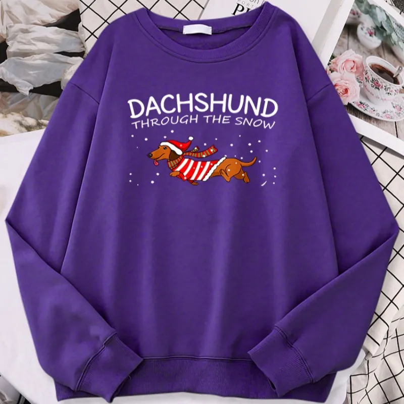 Sausage Dog Crosses Snow Funny Dog Christmas Women's Hoodie - Purple