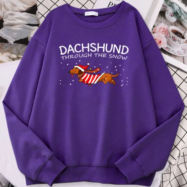 Sausage Dog Crosses Snow Funny Dog Christmas Women's Hoodie Purple - Shop at LoveMi