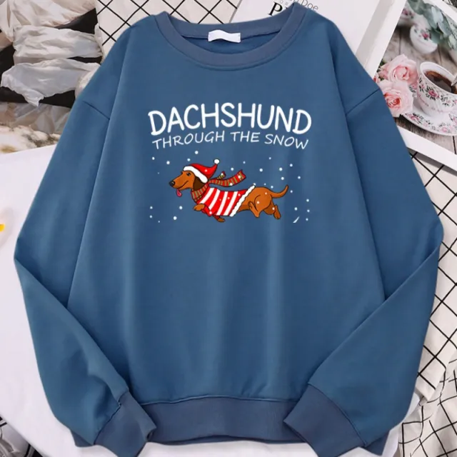 Sausage Dog Crosses Snow Funny Dog Christmas Women's Hoodie Haze Blue - Shop at LoveMi