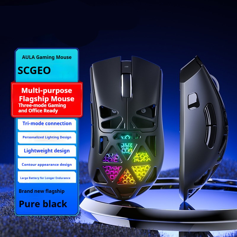 Wireless Three-mode Mouse Hollowed-out E-sports Office Gaming Desktop