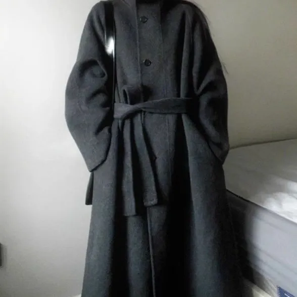 Women's New Wool Coat Petite Korean Mid length Dark Gray - Shop at LoveMi