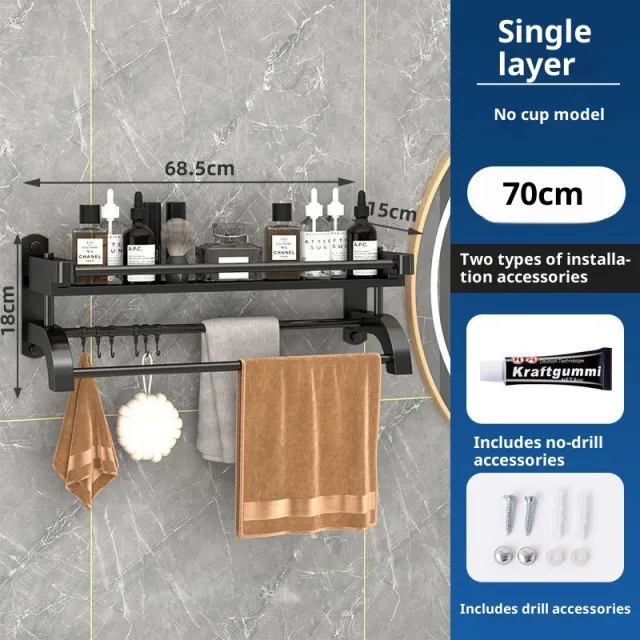 Stainless Steel Bathroom Storage Rack Single Layer 70Cm 6 Hooks - Shop at LoveMi