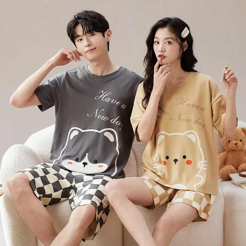 Couple's Short-sleeve Shorts Thin Cute Bear Home Wear Set - Mjl3284