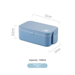 Bamboo Fiber Blue Double-layer 3-in-1 Lunch Box, Heatable Japanese Bento Box - 1Layer Blue - View 1