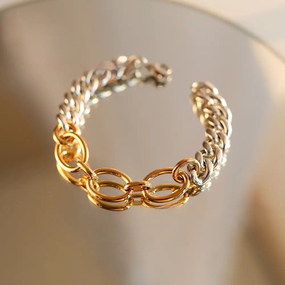 Two-tone Spliced Bracelet For Women