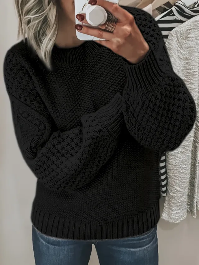 Warm Sweater Versatile Solid Color Outerwear Knitted Pullover For Women Black - Shop at LoveMi