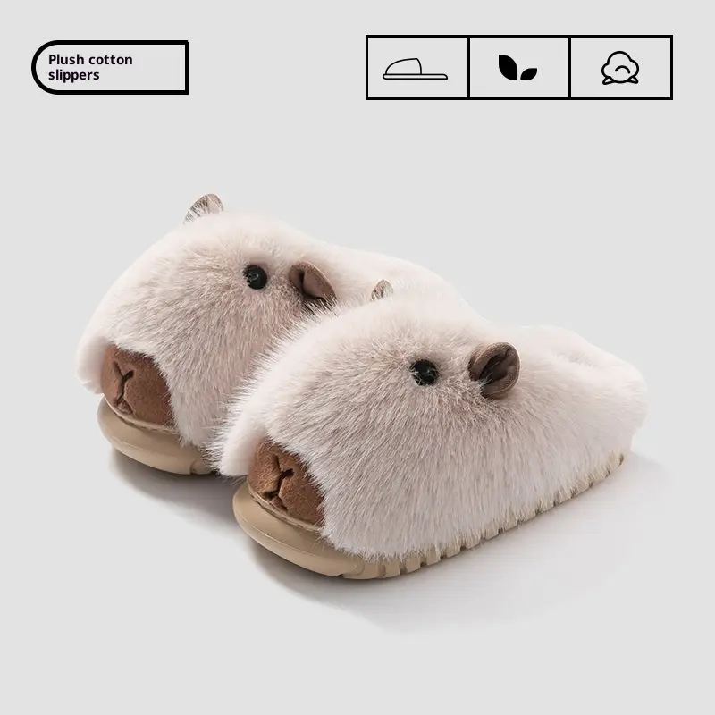 Cartoon Animal Plush Slippers for Women — White, 36to37