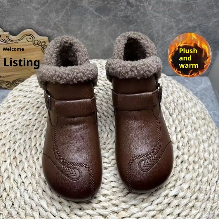 Winter Soft Leather Ankle Boots Women - Brown