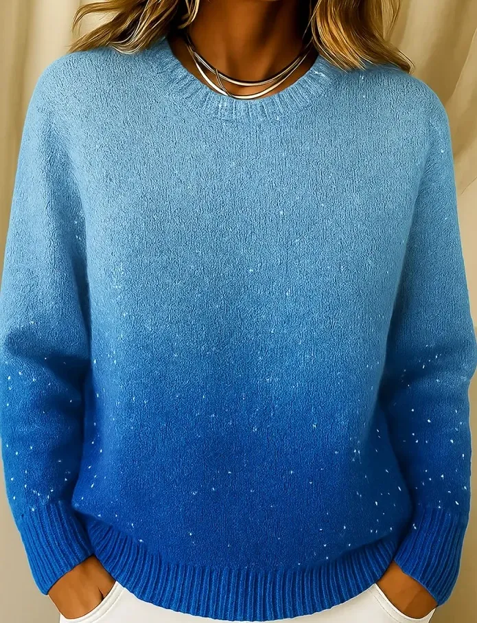 Pattern Element 3D Digital Printing Loose Casual Raglan Sweater - Blue
