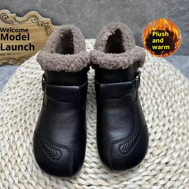 Winter Soft Leather Ankle Boots Women - Black