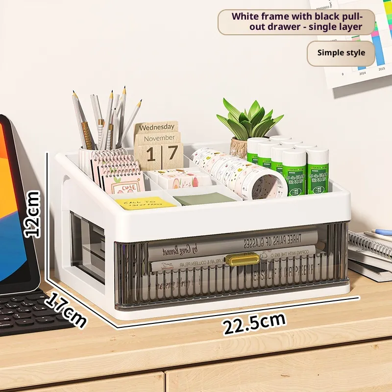 Desktop Storage Box Drawer-style Storage Container - White Frame Black Draw