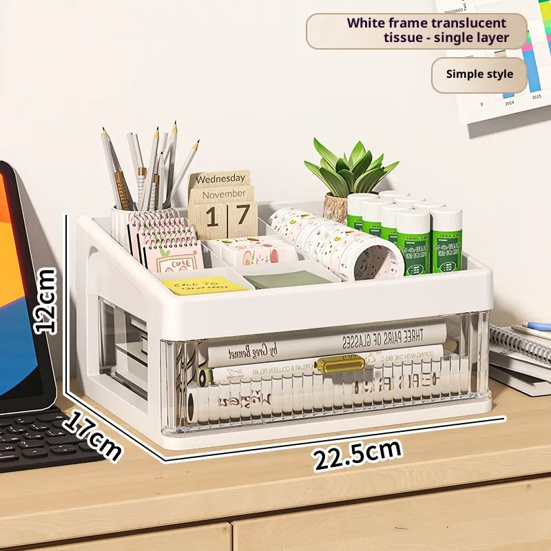 Desktop Storage Box Drawer-style Storage Container - White Frame White Draw