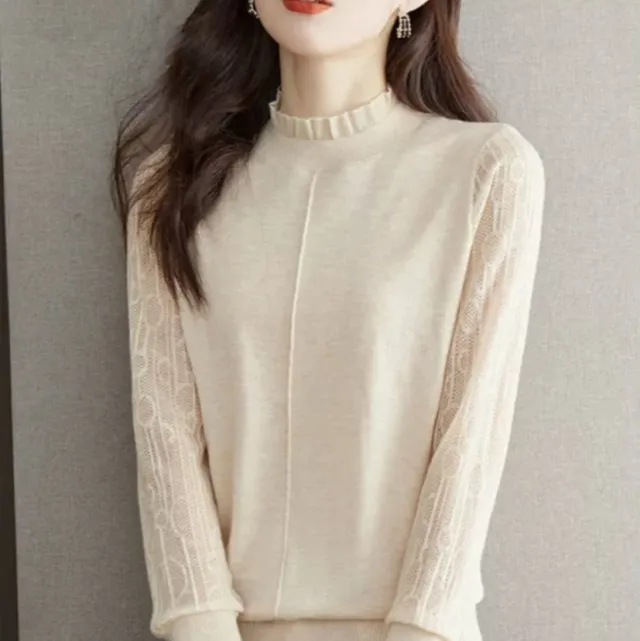 Stylish And Unique Women's Fungus Collar Knitted Sweater Beige - Shop at LoveMi