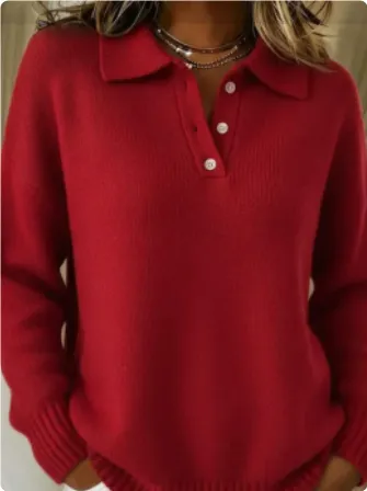 Printed Lapel Sweater Fashion Casual Long-sleeved Button Pullover Top Knitted Clothing For Women - B30Wy251112003-L