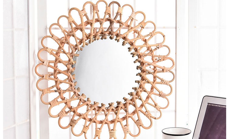 Boho Rattan Round Wall Mirror