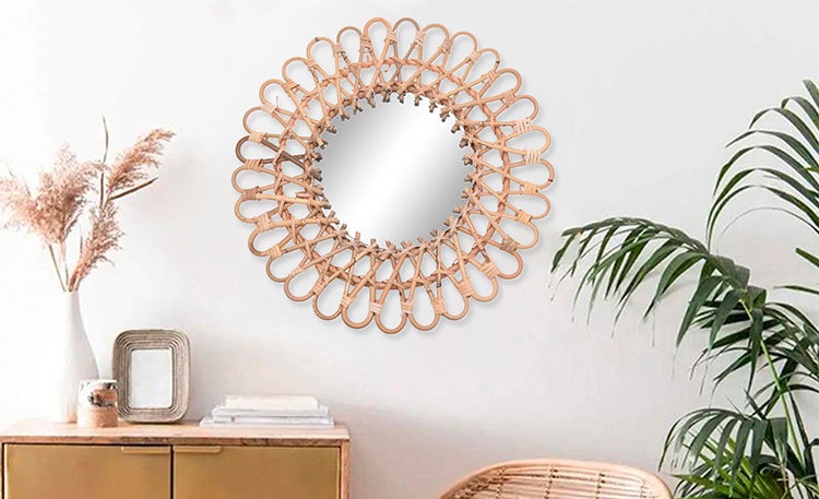 Boho Rattan Round Wall Mirror