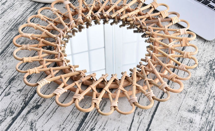 Boho Rattan Round Wall Mirror
