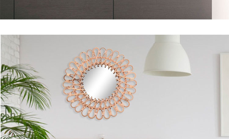 Boho Rattan Round Wall Mirror