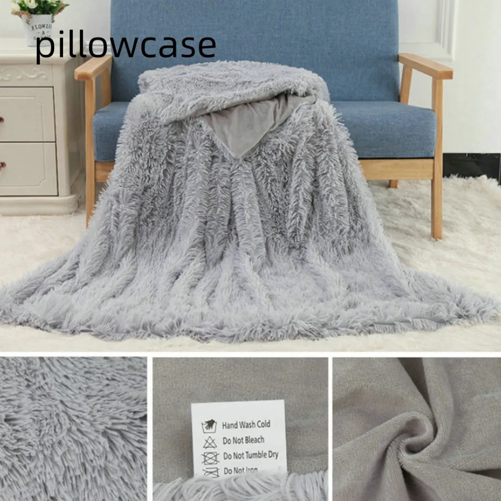 Plush Blanket Double-layer Blanket Multifunctional - Grey Pillowcase