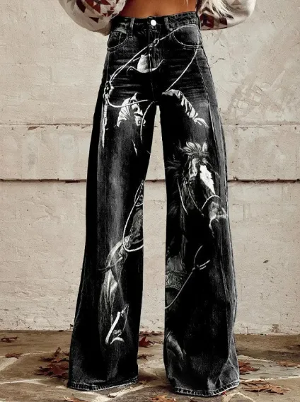 Women's Digital Print Pants Imitation Jeans - Ck2332-3Xl