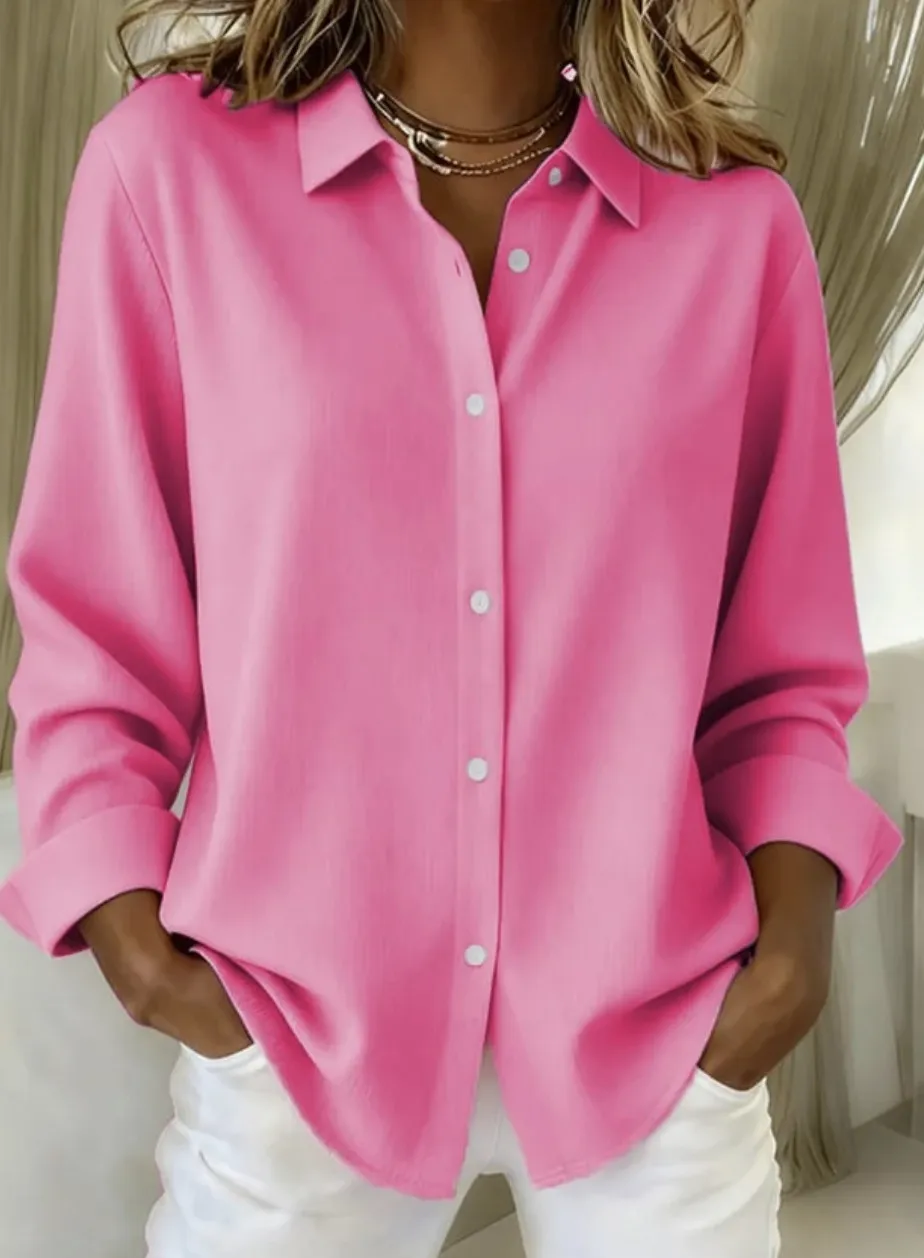 Women's Long-sleeved Lapel Plaid Button Shirt Top - Sx6400-L