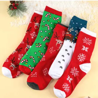 Christmas Stockings Cartoon Medium Tube Female New Year Gift - 5Pairs-One Size