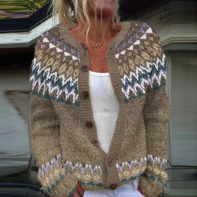 Cardigan Color blocked Loose fitting Fashionable Knitwear Khaki - Shop at LoveMi