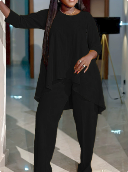 Women's Fashion Loose And Irregular Top Pants Suit Elegant Two piece Set Black - Shop at LoveMi