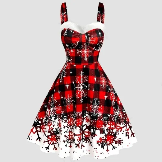 Women's Halter Neck Gradient Snow Print Vintage Dress Wine Red - Shop at LoveMi