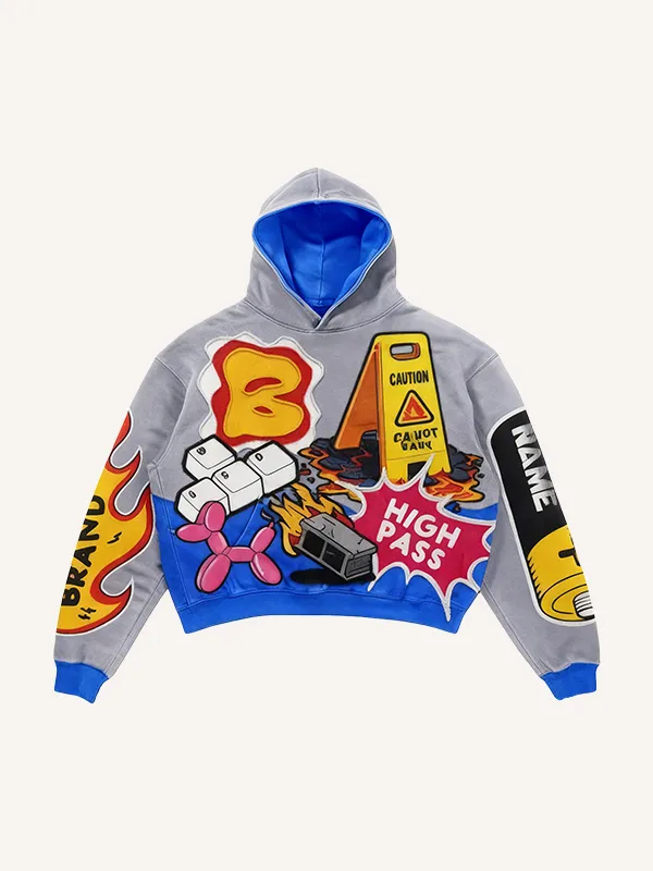 Printed Hoodie Abstract Pattern Hooded Couple Outfit Gray Blue - Shop at LoveMi
