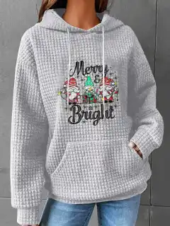Valentine's Day Heart Waffle Long Sleeve Hoodie - Grey Christmas - View 1