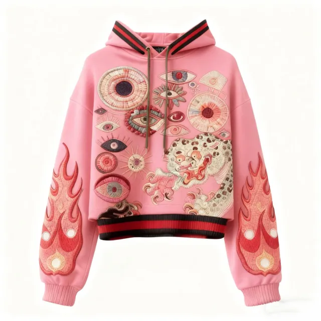 Printed Hoodie Abstract Pattern Hooded Couple Outfit Pink - Shop at LoveMi