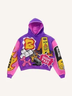 Printed Hoodie Abstract Pattern Hooded Couple Outfit - Pink - View 1
