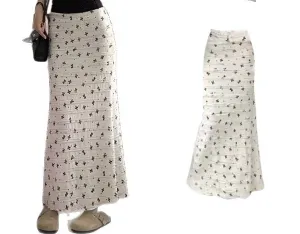 White Bow Floral Fishtail Midi Skirt For Women Beige Skirt - Shop at LoveMi