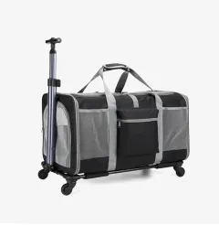 Portable Foldable Universal Wheel Breathable Hand-held Cross-body Large-capacity Pet Bag - Black - View 1